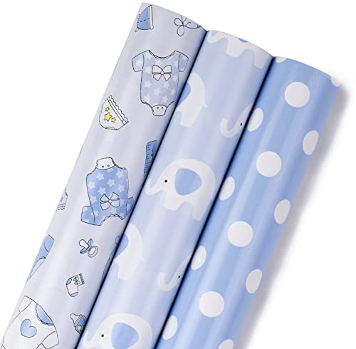 RUSPEPA Geschenkpapierrolle – Mini-Rolle – 43,2 cm X 3,05 m Pro Rolle – Baby Boy Design (42,5 Sq.Ft.Ttl)