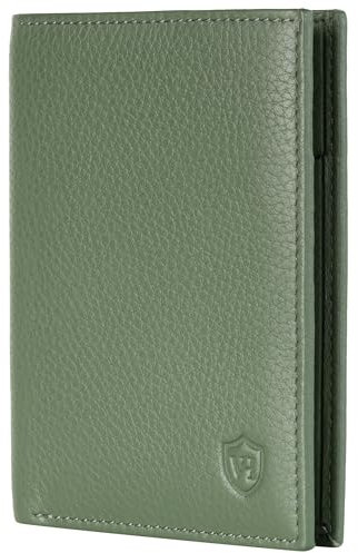VON HEESEN Leder Geldbörse Herren mit Münzfach & RFID Schutz I Echtleder Geldbeutel für Männer & Damen I Portemonnaie Brieftasche Wallet Portmonee (Grün, MIT MÜNZFACH)