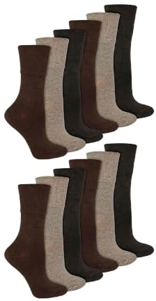 IOMI - 12 Pair Multipack Ladies Diabetic Bamboo Socks | Womens Extra Wide Seamless Socks with Non Elastic Gentle Grip Top