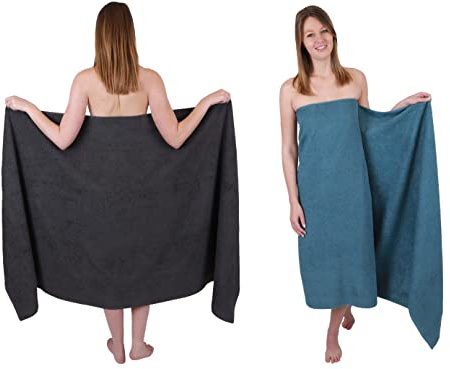 Betz 2 Stück Badetücher groß XXL Berlin Größe 100 x 200 cm Badetuch Saunatuch 100% Baumwolle Farbe Graphit - taubenblau