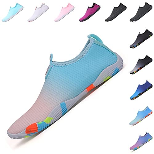 Baofular Badeschuhe Damen Herren Wasserschuhe Schwimmschuhe Sommer Strandschuhe Schnell Trocknend Aquaschuhe Surfschuhe für Meer Rosa Blau 38 EU