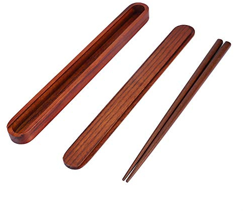 Palillos de viaje con estuche, palillos de madera con caja de palillos tipo tirón Palillos chinos reutilizables Palillos japoneses para viajes al aire libre(Marrón)