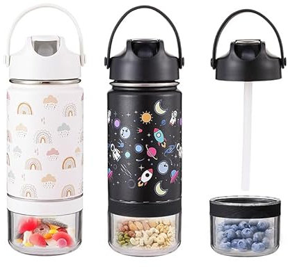 H2OO Water Bottle with Snack Container 1PW (Edelstahl, weiß)