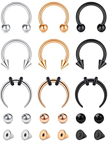 Funseedrr Nasenpiercing Hufeisen Lippenpiercing Ring Set Edelstahl 1,2mm Septum Nase Lippe Ohrring Piercing