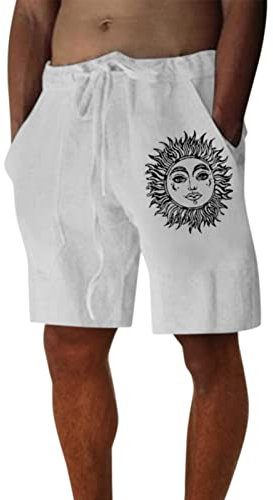 Leinenhose Herren Kruz Regular mit Taschen Strandhose Loose Sommerhose Lässig Shorts Arbeitshosen Baumwolle und Leinen Gürtel Leichte Vintage Freizeithose Bund Kurze Hose