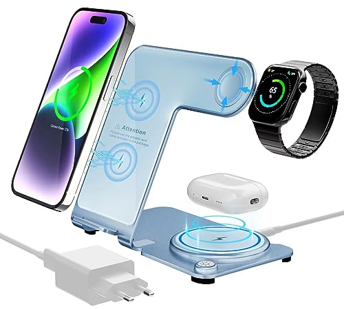 Kabelloses Ladegerät, Aluminium Legierung, 3-in-1 kabellose Ladestation für Apple iPhone/iWatch/Airpods, iPhone 14, 13, 12, 11 (Pro, ProMax)/XS/XS/X/8 (Plus), iWatch8/7/6/SE/5/4/3/2/:AirPods 3/2/Pro