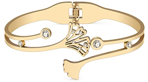 BAMAY Edelstahl Palm Blätter Armbänder Armreif 18K Gold Blätter armband für Frauen Mädchen Paar passende Armbänder Charms (Vergoldet Ginkgo Biloba Blätter Armband)