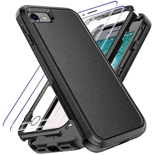 YmhxcY for iPhone SE Case 2022/3rd/2020,iPhone 8/7 Case with [2 Pcs] EPU Flexible Screen Protectors,[Shockproof] [Dropproof] Protection Cover for Apple iPhone 8/7 4.7-Black