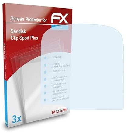 atFoliX Schutzfolie passend für Sandisk Clip Sport Plus, Folie ultraklare FX Displayschutzfolie (3X)