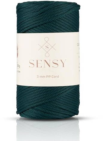 S SENSY - Corde en polyester 3 mm, 100 % polypropylène, corde en macramé de 3 mm, 2.9 po, Vert forêt