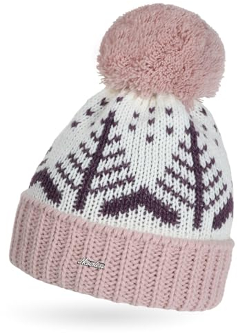 Neverless® Damen Strick-Mütze Herbst Winter Bommelmütze Strickbommel Glattstrick Mehrfarbig Creme-rosa Unisize