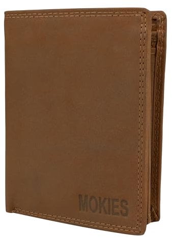 MOKIES Leder Geldbörse Herren - extra stabile Doppelnaht - Hochformat mit 9 Fächer - RFID - Portmonee für Männer - Brieftasche Geldbeutel Wallet (G306 Braun Vintage)