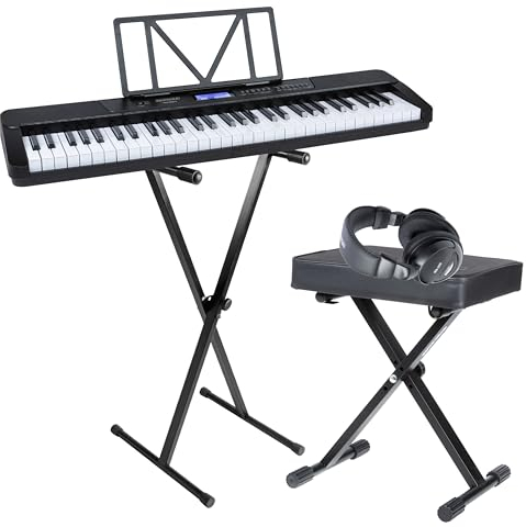 keymaoXX PK361, 61-Key Digital Keyboard Set, 430 Sounds, USB MIDI, Headphone Output, Includes Stand, Bench, Headphones, Lightweight, Portable, Built-in Speakers, MIDI Recording