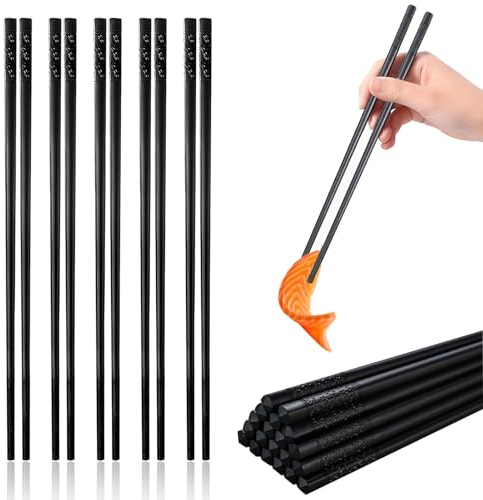 5 Pares de Palillos de Fibra de Vidrio, Palillos Chinos de Fibra de Vidrio Chopsticks Japoneses Palillos Reutilizables para Lavavajillas Negros de Aleación Palillos Palillos Antideslizantes de Sushi
