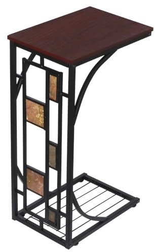 Yaheetech Table d'Appoint Bout de Canapé en Bois, Table de Salon en Forme C, Table de Chevet Chambre, Couleur Marron