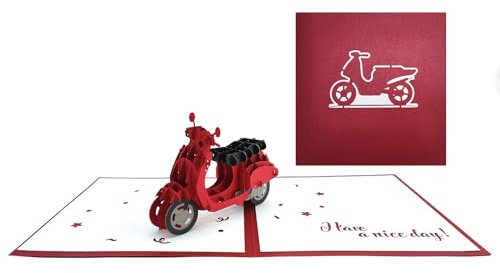 scicent Karte Geburtstag Pop-Up Rot Motorrad Grußkarten 3D Geburtstagskarte für Fahrstunden Fahrschule oder Motorradhelm Verpackung für ein Geldgeschenk - 20655