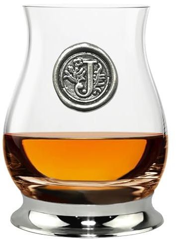 English Pewter Company Glencairn Personalised Whisky Mixer Glass with Monogram Initial - Unique Gifts for Men - with Your Choice of Initial 350ml [WGP110] (J)