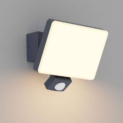 K-Bright Außen Wandleuchte mit bewegungsmelder, 3000K warmes Licht aussenleuchten mit bewegungsmelder, 24W Wandleuchte Aussen für Balkon, Garten IP65 wasserdicht Anthrazit