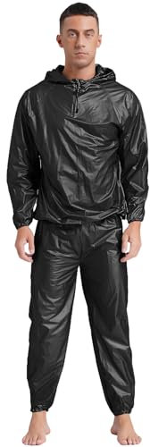 Sywiyi Tuta da sauna da uomo, in PVC, per dimagrire, con cappuccio, con pantaloni lunghi, per adulti, abbigliamento sportivo, nero a righe, XXL