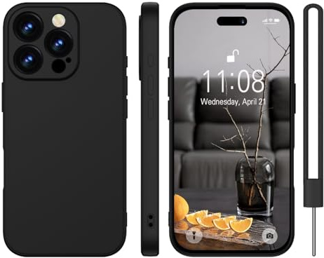 KPPIT for iPhone 16 Pro Max case silicone,for iPhone 16 Pro Max Phone case shockproof 6.9,Full camera coverage Military-Grade Protection 360°,With hand strap slim Case-Black