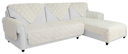 Easy-Going Luxuriöser Samt Sofa Couch Überzug 3 Sitzer, 1 Stück Rutschfester Sofabezug Ecksofa L U Form, Waschbarer Sofaschutz Hund Katze, Sofa Chaiselongue Cover, 90x160 cm/36x63 in, Elfenbein