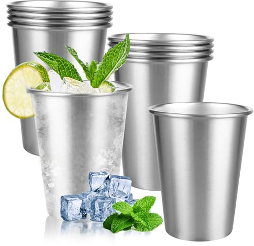 AKOLAFE Lot de 10 gobelets en acier inoxydable de 350 ml - Gobelet empilable en métal - Grand gobelet de camping pliable - En acier inoxydable - Sans BPA - Pour pique-nique, fête