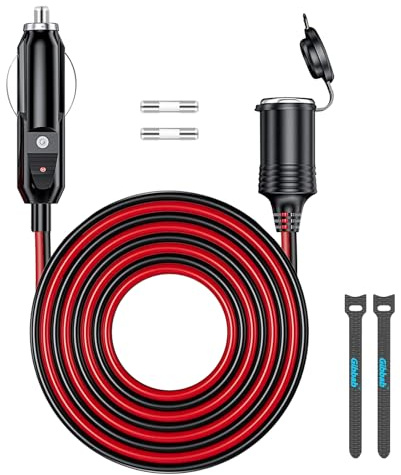 Gibbab 4,9FT/1,5M 16AWG 12V/24V Zigarettenanzünder-Verlängerungskabel 156W | Wasserdicht, 15A Hochleistung, Kfz-Stecker auf Buchse, 2*15A Sicherung, LED-Leuchten für Luftpumpe, Reifenpumpe, Kompressor