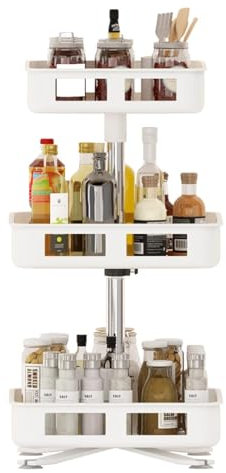 HSyc JRX Lazy Susan Gewürzregal Schrank-Organizer Multifunktionaler Drehteller Gewürzregal Arbeitsplatten-Organizer Für Küchen-Vorratsschrank 360° Drehbare Aufbewahrung (Weiß-3 Etagen)