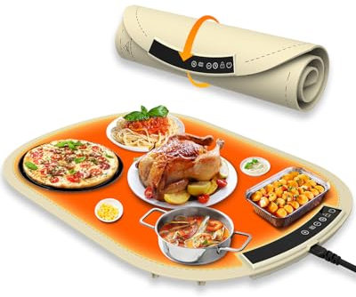 Food Warming Mat,MQUPIN Electric Warming Tray for Food,7 Temperature Settings and 1-4 Hours Timer,Roll Up Electric Warming Tray,Full-Surface Heating,Child Safety Lock,for Gatherings,Everyday Use