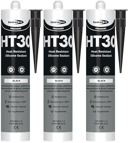 Bond It HT30 High Temperature Silicone Sealant – 3x Black, 310ml | Heat Resistant Up to 300°C – UV Resistant – Mildew Resistant | Interior & Exterior Silicone for Ovens – Heating Systems – & Engines