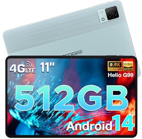 DOOGEE T40 Android Tablets 11 Inch, 512GB (2TB TF)+20GB, Helio G99 Octa-Core Gaming Tablet, 8580mAh/18W, 2.5K Tablet with Sim Card Slot, 16MP+8MP, 3.5mm Jack/BT5.0/5G WiFi/Quad Speakers/Face ID, Blue