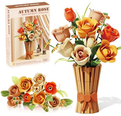 Mavo brix Icons Rosenstrauß Blumen Set für Erwachsene, kompatibel mit Lego Blumen, künstliche Blumen Basteln mit Home Deko, Geschenk für Partner, Freundin oder Freund
