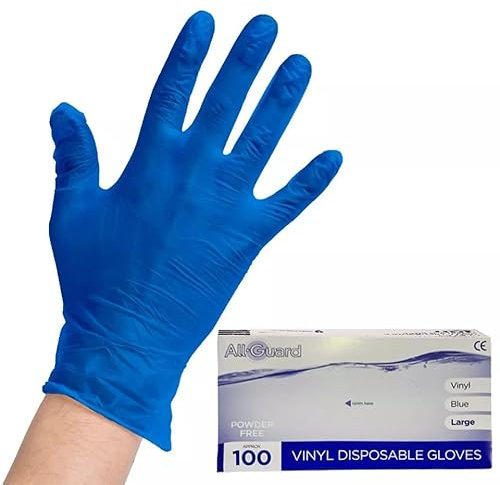 Venuscello 100 x Extra Large Vinyl Disposable Gloves Blue - Powder Free & Latex Free – Strong & Durable Plastic Gloves for Food Prep, Tattoo, Hairdressing & Medical Use – Non-Sterile & Ambidextrous