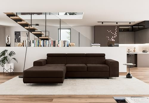 COMFORTINO INDUSTRIAL FURNITURE Ecksofa mit Schlaffunktion NOTA L-Form, Sofa Couch mit Bettkasten, Eckcouch, Schlafsofa für Wohnzimmer, Big Sofa Couch mit Schlaffunktion (Braun, Ottomane Links)