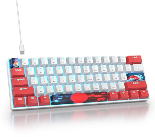 SbocKeeb Clavier Gamer Mécanique 60%,Clavier 60 pourcent Filaire Gaming de Jeu Switchs Red, QWERTY American, LED Rétroéclairé, Mini 60% Claviers Gaming pour PC (61 Red White)