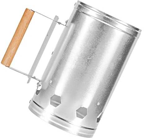 IWOWHERO Anzündkamin Holzgriff Holzkohleeimer Für Grill Und Kamin Verzinkter Grillkamin Mit Luftlöchern Hitzeisolierter Griff Grillzubehör Für Camping Und Garten
