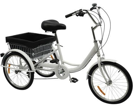 PINYELIN 20 Zoll Dreirad Erwachsene, Kohlenstoffstahl Dreirad für Erwachsene 8 Gang 3 Rad Fahrrad, 3 Räder Fahrrad Tricycle mit Korb