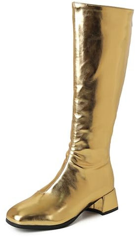 Gueploer Stivali Alti Fino al Ginocchio da Donna, Stivali Alti con Tacco Basso per Tutti I Giorni,d'oro,36 EU