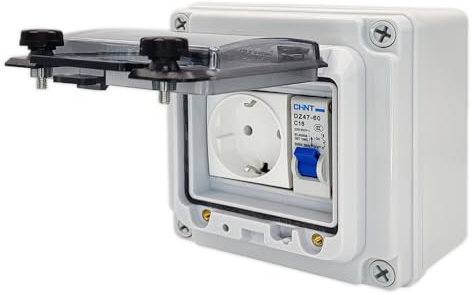 LED ATOMANT Enchufe en Caja Estanca IP67 para Exterior con Disyuntor, Toma de Corriente con Protección Diferencial, Ideal para Jardín, Terraza o Zonas Húmedas, Montaje en Pared