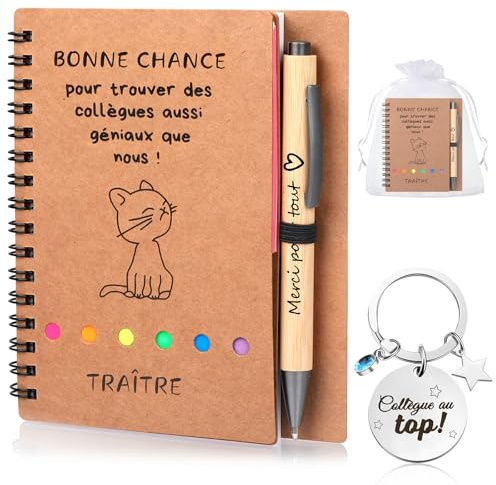 Xingch Coffret cadeau 4 pièces pour collègues, comprenant un cahier à spirale, un stylo rétractable, un porte-clés et un sac à fil, les meilleurs cadeaux pour collègues (1, Bonne chance)