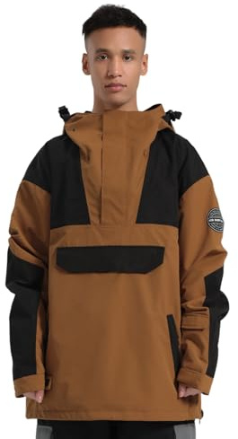 GSOU SNOW Herren Baggy Snowboardjacke Winddichte Isolierte Skijacke Anoraks | 15K Wasserdicht, Atmungsaktiv, Unisex Color-Block-Jacke, Verstellbare Kapuze & Manschetten, Mehrere Taschen, Schneefang
