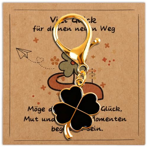 TUZELIYA Kleeblatt Schlüsselanhänger mit Karte - Glücksbringer Geschenk für Frauen Männer Kollege - Mutmacher Geschenk - Abschiedsgeschenk - Viel Glück Geschenke für Geburtstag Reise Weihnachten