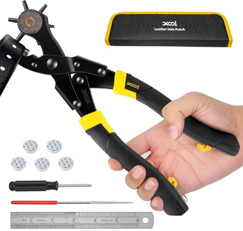 XOOL Leder-Lochzange mit langem Griff – Verbesserte Revolverzange für Gürtel, Schuhe, Sättel & DIY-Lederarbeiten, 6 Rundlochgrößen (2–4,5 mm)