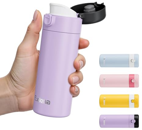 Exllena Botella Térmica Pequeña 220ml con Tapa Abatible de Un Solo Toque – Termo Pequeño, Diseño Compacto, 100% Antifugas, Ideal para Café, Leche o Bebidas Frías(Violeta/Negro)