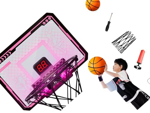 REITINGE Electronic Scoreboard Basketball Hoops Wall Mounted Foldable LED Lights Set Including Ball Pumps for Various Ages Compacts Indoor Basketball Hoops