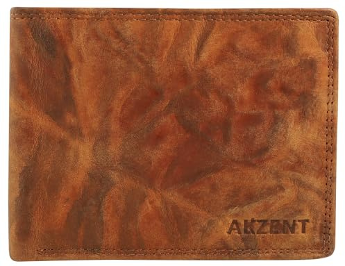 Akzent Geldbörse für Unisex aus Leder in Braun, Geldbeutel mit Druckknopf in 9,5 x 12 x 2 cm
