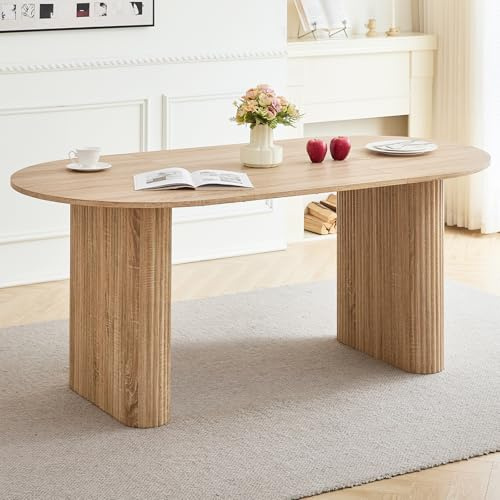 HJhomeheart Ovaler Esstisch aus Holz, 180 cm Moderner Küchen-Esstisch, Großer MDF-Schreibtisch für 6–8 Personen (Hellbraun)