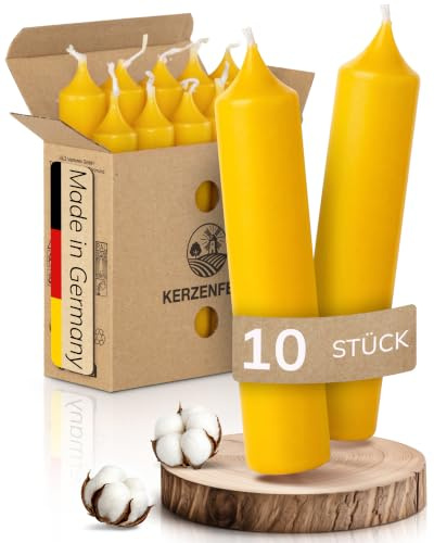 Kerzenfeld® Kurze Stabkerzen Gelb, 2-fach getaucht, 10cm x 2,2cm | Made in Germany, Bunte Kleine Kerzen - Ohne Tropfen & Rußen - RAL-Zertifizierte Tafelkerzen, Tischdeko für Zuhause oder Event