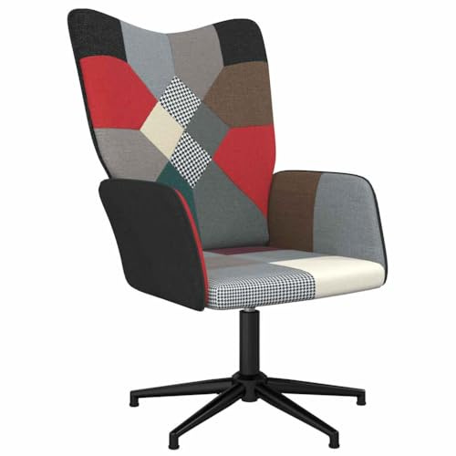kithwjll Relaxsessel Patchwork Stoff, drehbarer Loungesessel für Wohnzimmer, Schlafzimmer, bequemer Polstersessel mit Rückenlehne, Stahlgestell, Mehrfarbig