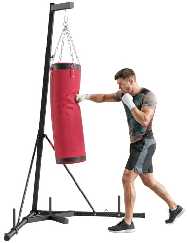 SPORTNOW Boxsackständer 185-231cm Freistehender Boxsackhalter Stahl | Höhenverstellbar, Mit Boxsack, Dreiecksbasis Gewichtenhalter, Boxsackhalterung, Boxsack Trainingsgerät für Heimtraining